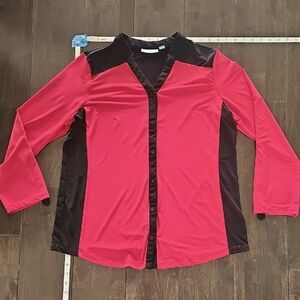 Susan Graver Red and Black Button-Down Shirt
